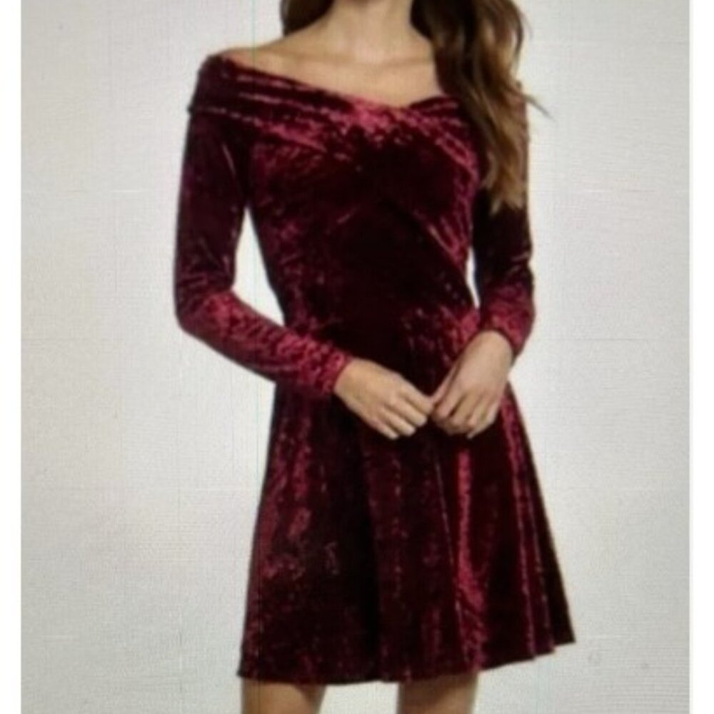NWT Chelsea28 Burgundy Velvet Off-Shoulder Midi Dress | XL | Romantic Feminine